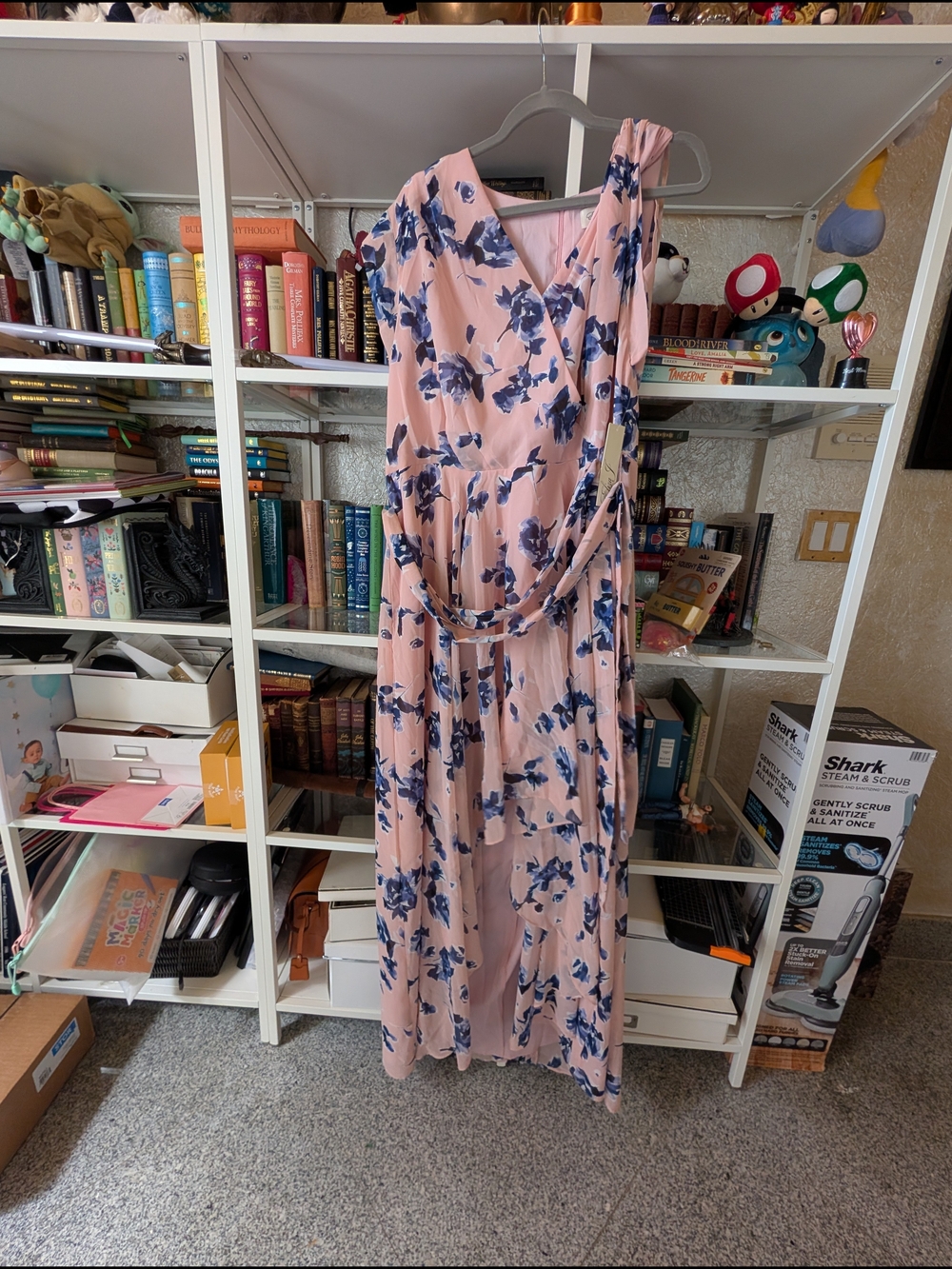 Eliza J Pink Maxi Dress with Blue Floral Print